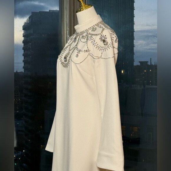 🆕 SIMKHAI 🧿 NWOT Odetta Crystal Embellished Cream Long Sleeve Midi Dress, Sz 8 - Picture 12 of 16